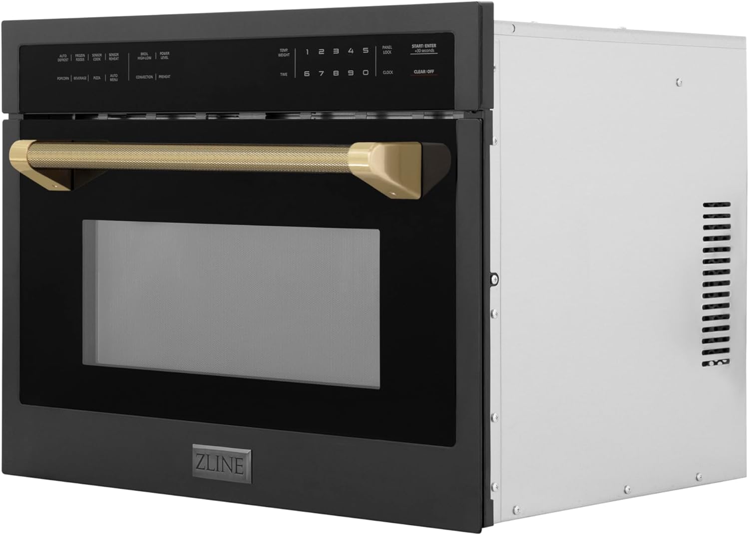 ZLINE Autograph Edition 24 in. 1.6 cu ft. Built-in Convection Microwave Oven in Black Stainless Steel and Champagne Bronze Helix Handle (MWOZ-24-BS-KCB)