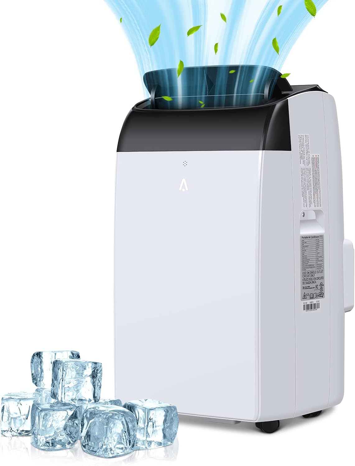 Portable Air Conditioner - Sleek Design With Rolling Wheels, Digital Control Panel, Multi-Mode Operation (Cooling, Dehumidifier, Fan), Automatic Swing, 12,000 Btu, White