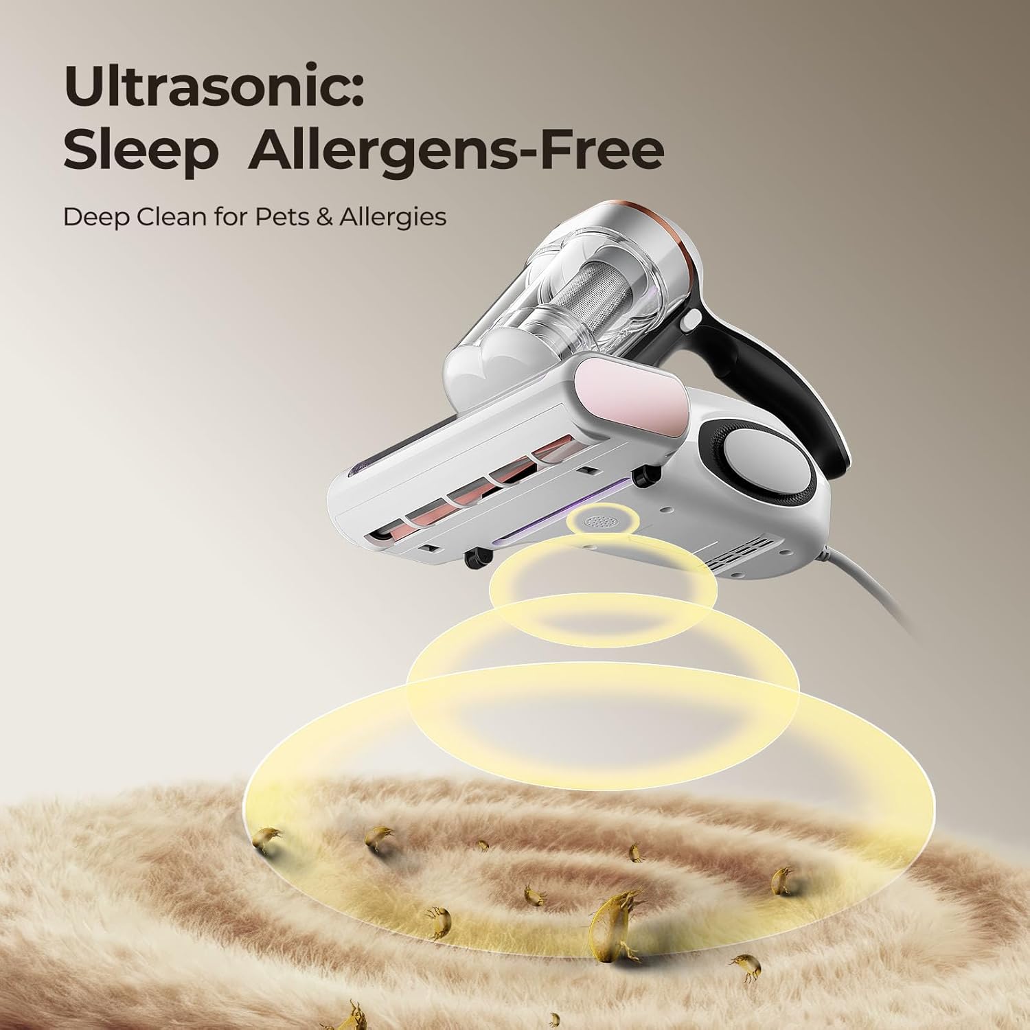 JIGOO Bed Vacuum Cleaner with Dust Sensor, Mattress Vacuum Cleaner with UV & Ultrasonic and High Heating, 13Kpa Suction 500W Powerful Double-Cup Handheld Vacuums (J300, Corded)