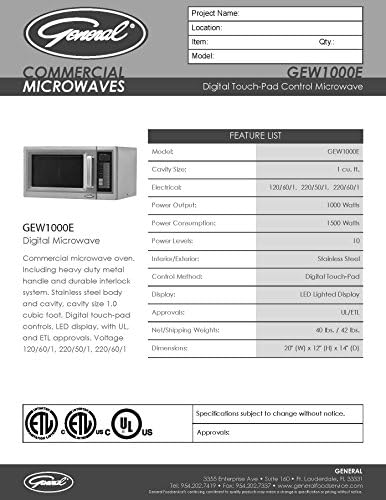General GEW1000E 1000W Digital Microwave