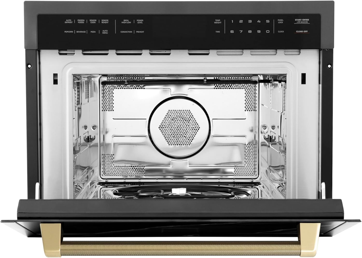 ZLINE Autograph Edition 24 in. 1.6 cu ft. Built-in Convection Microwave Oven in Black Stainless Steel and Champagne Bronze Helix Handle (MWOZ-24-BS-KCB)