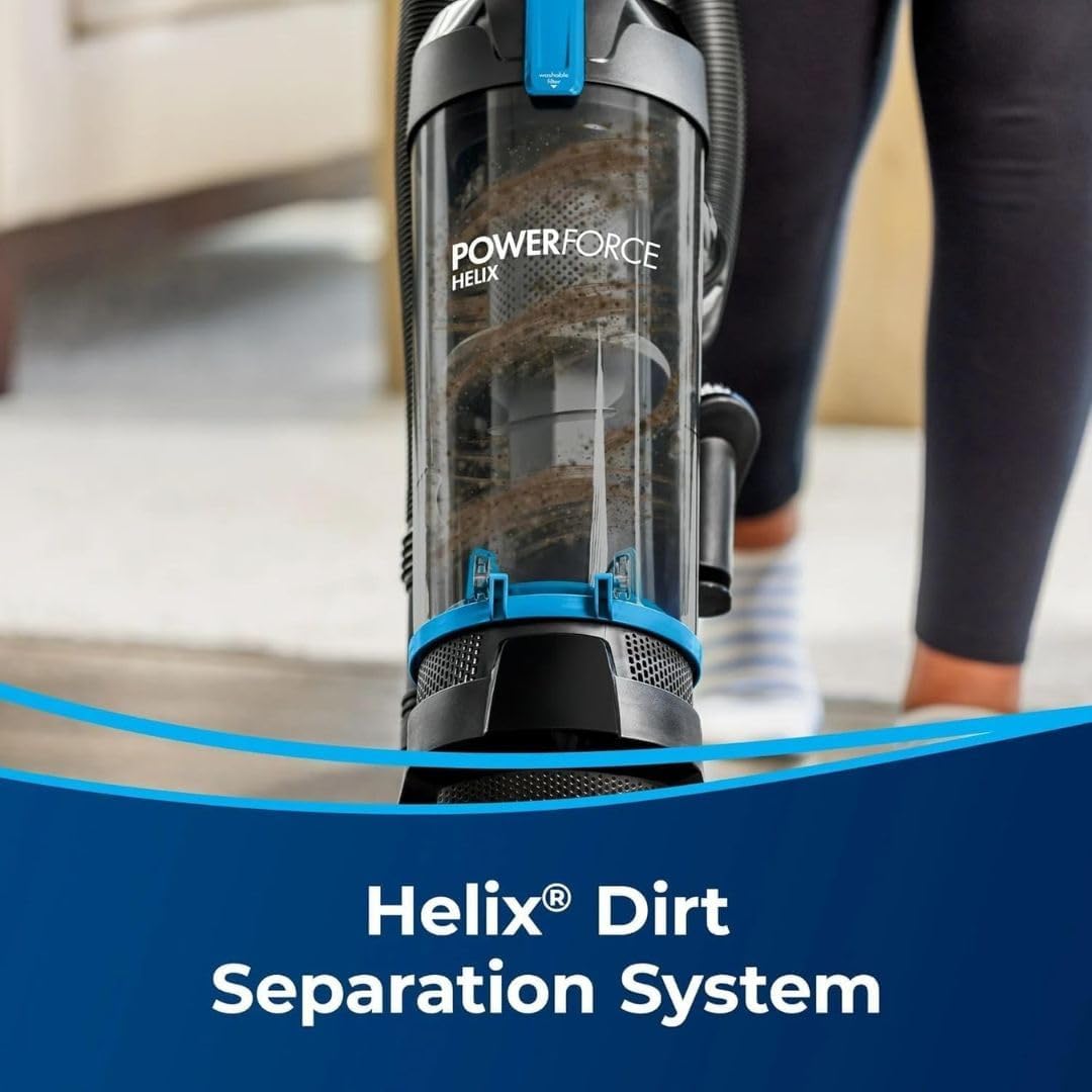 BIISSEELL PowerForce Helix Upright Vacuum Cleaner with Cyclonic Dirt Separation, 5-Height Settings & Washable Filters (Blue)