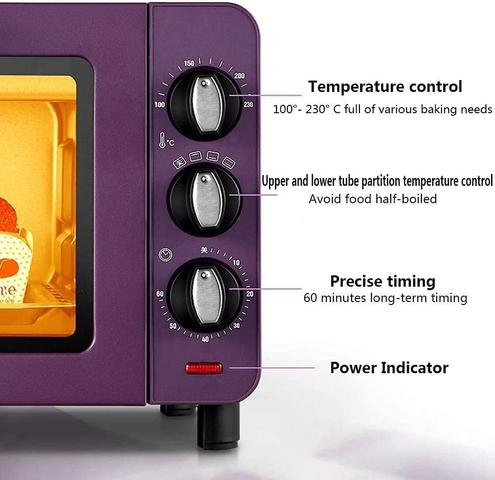 Oven Mini Oven air Fryer Oven Countertop Convection Toaster Oven Baking Pan Broil Rack Rotisserie Fork and Removable Crumb Tray Slice Oven Toaster 15L Mini Ovens Toaster Oven Air Fryer, (Color : Roj