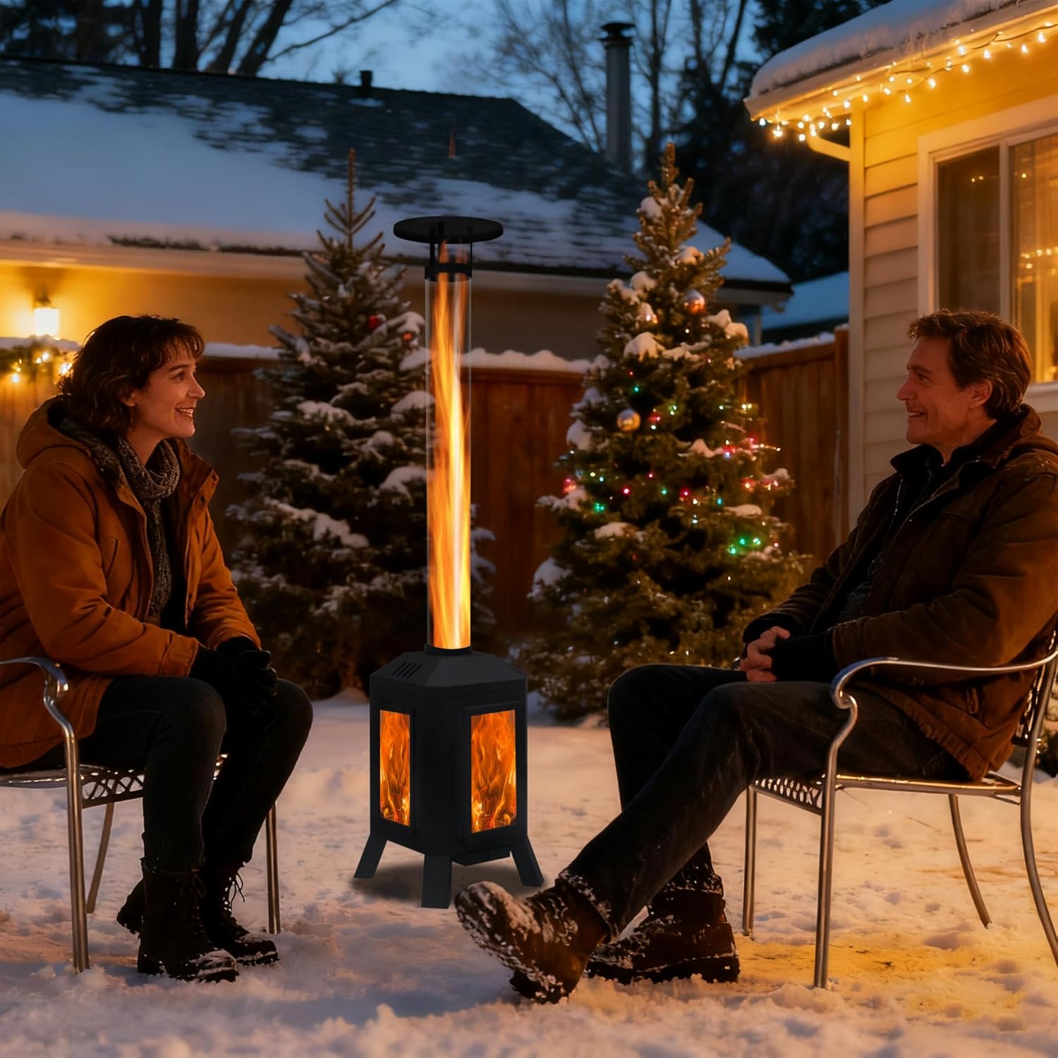 Wood Burning Patio Heater with Glass Viewing Window, Glass Tube, Fire Pits for Outside Wood Burning, Outdoor Fire Pit for Backyard, Patio