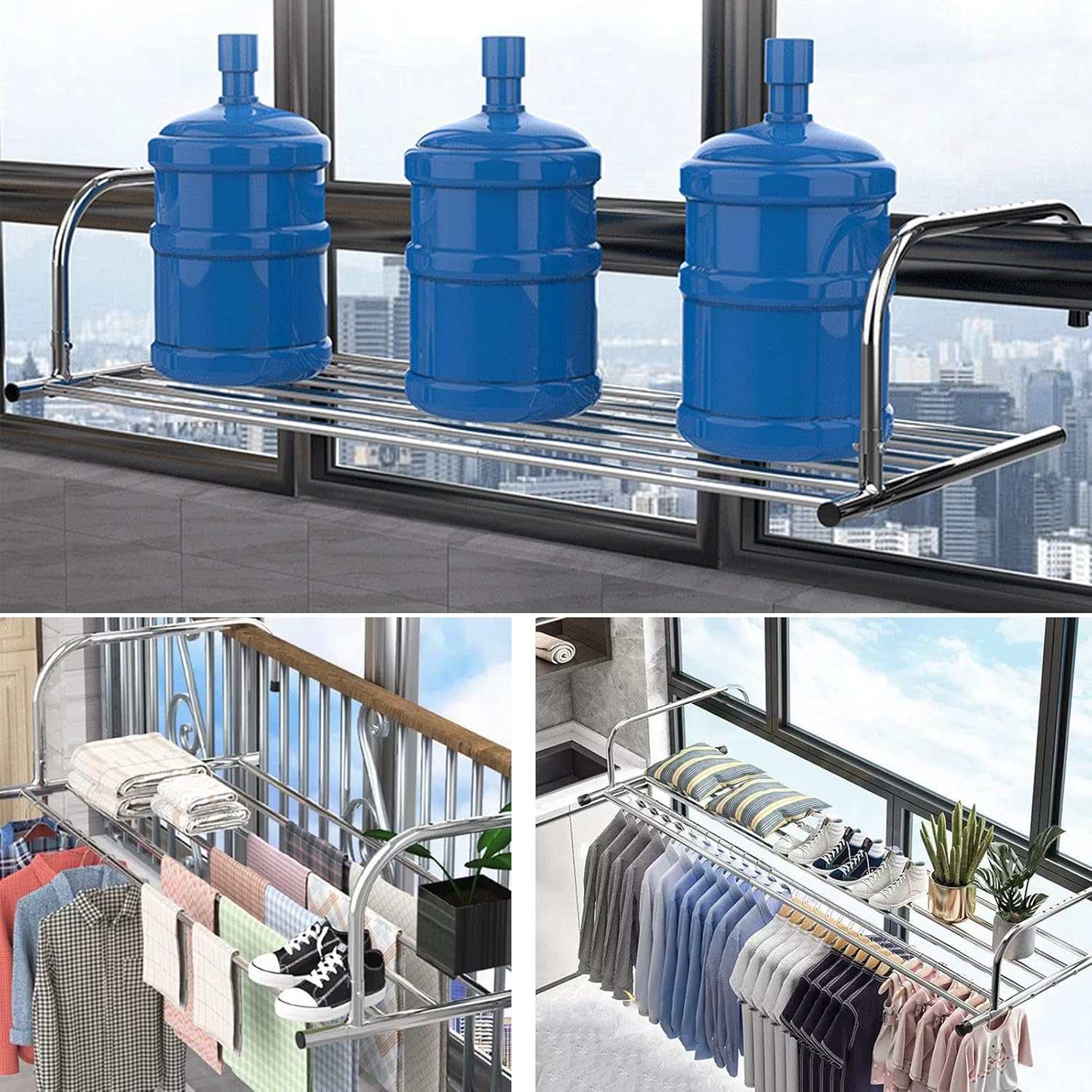 Clothes Airer Indoor Radiator Clothes Dryer Multifunction Balcony Radiator Drying Rack Stainless Steel Radiator Folding Airer Foldable Laundry Drying Rail Extendable Clot(Silver-68)