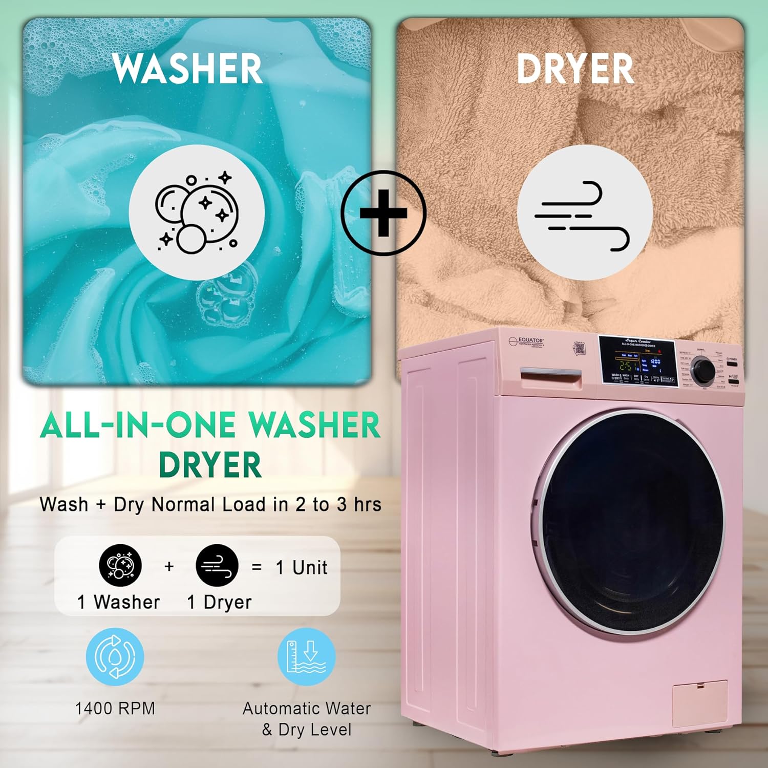 Equator All-in-One 4600 Washer Dryer VENTLESS/VENTED PET Cycle 1.62cf/15lbs 110V (Pink)