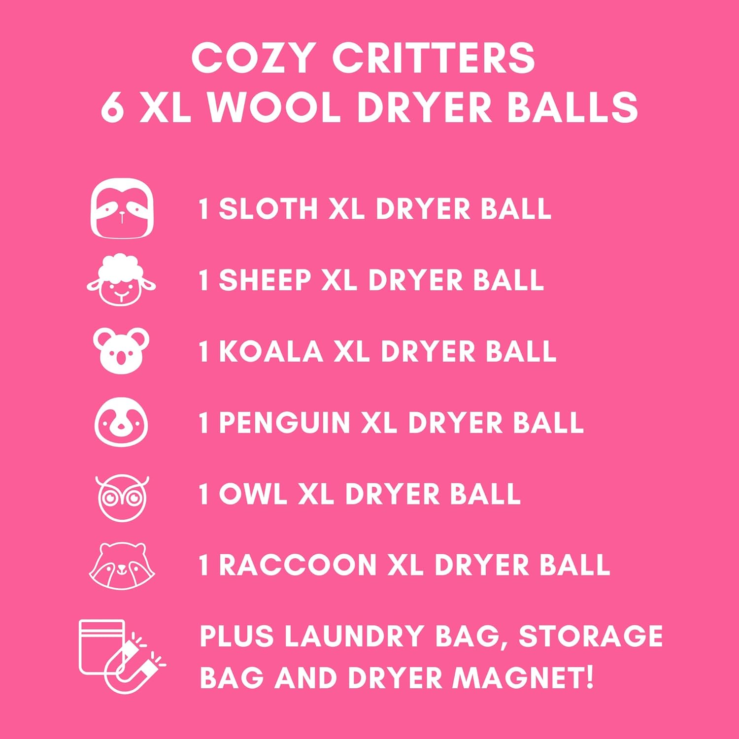 6-Pack XL Organic Wool Dryer Balls - 100% New Zealand Wool, Reuse for 1000 Loads, Fair Trade, Handmade in Nepal, Dryer Balls Laundry Reusable, Critters Dryer Ball Set, Mesh Laundry Bag