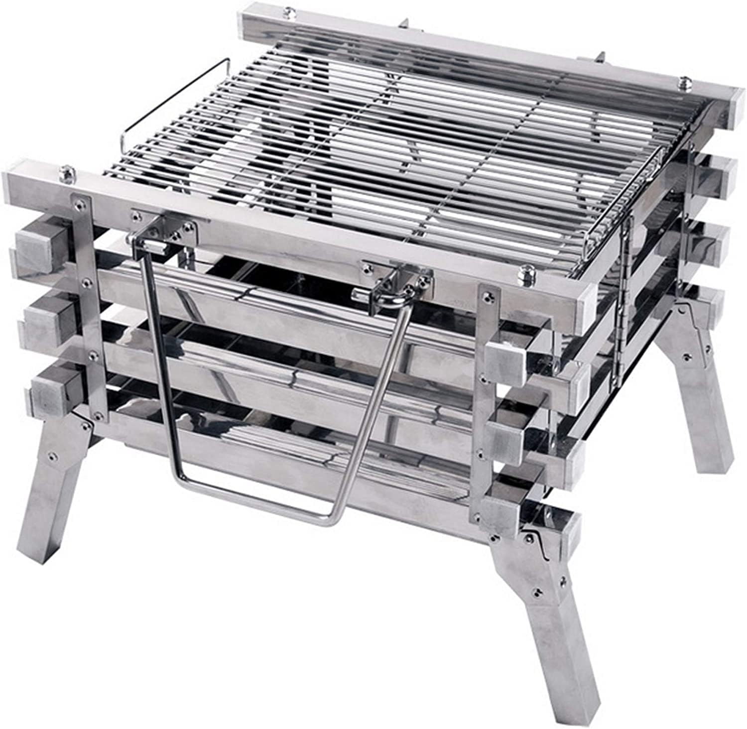 Safety Certification Foldable BBQ Grill Stainless Steel Charcoal Barbecues Grills w/Storage Bag Smoker BBQ Grill Wood Burning Barbecues BBQ Grill Rack for Camping Bonfire/Yard Heating/Barbecue