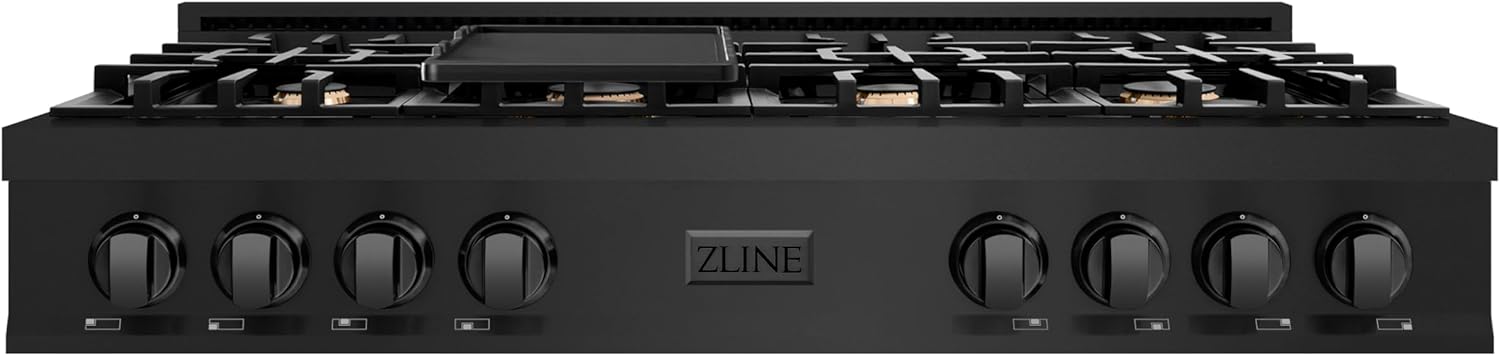 ZLINE 48 in. Classic Gas Rangetop with 8 Brass Burners and Porcelain Cooktop in Black Stainless Steel (RTB-BR-48)