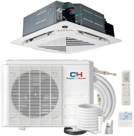 Cooper & Hunter 18,000 BTU Ceiling Cassette Ductless Mini Split AC/Heating System with Heat Pump Wall Thermostat and Installation Kit