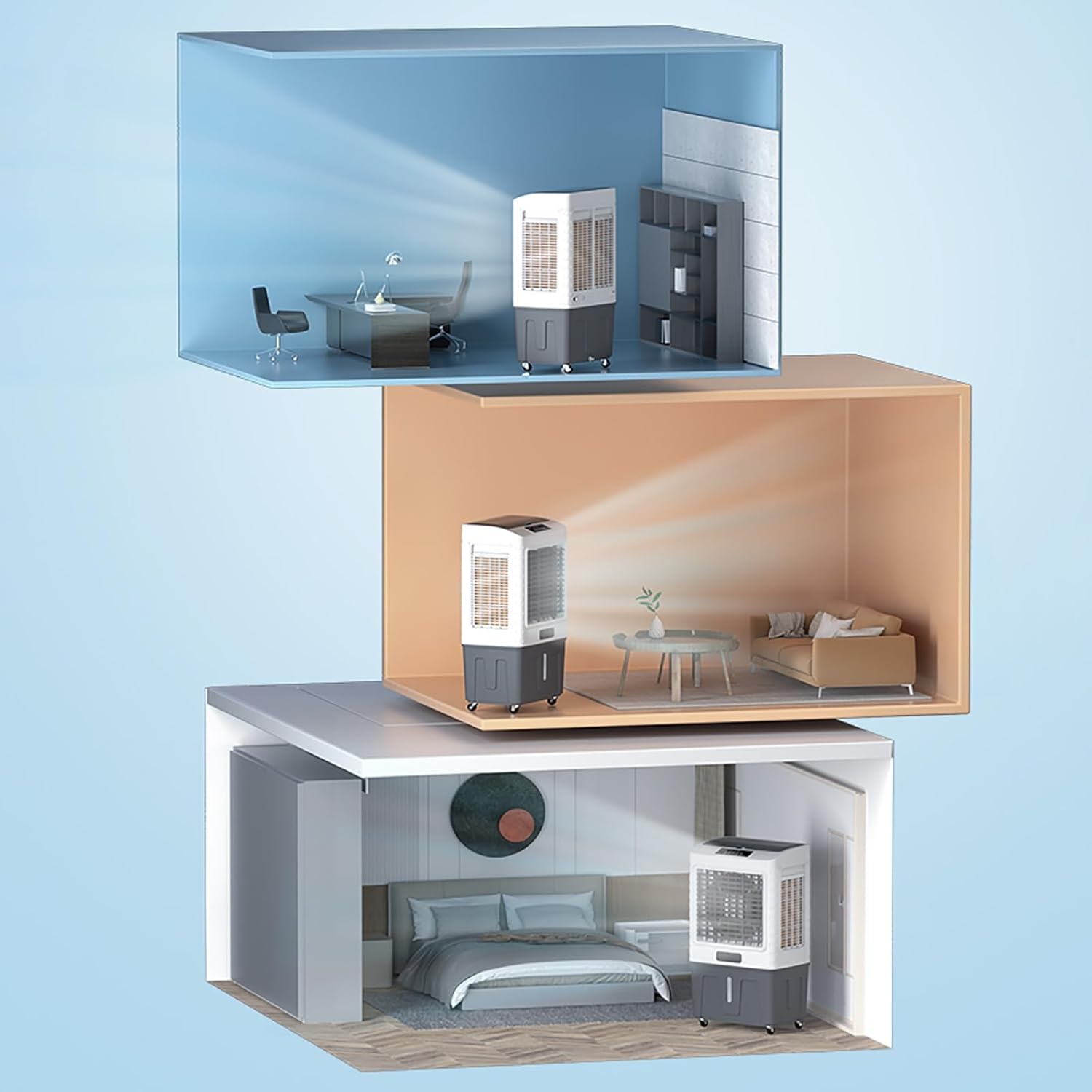 Evaporative Air Cooler 3 Speeds Air Conditioner, 3-in-1 Air Cooler with 55 Litre Capacity, 120° Oscillating Water Cooler Fan