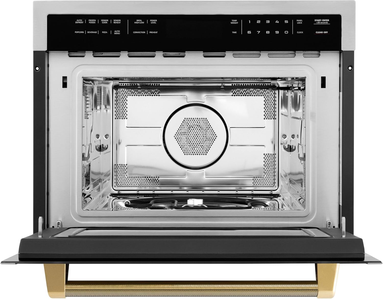 ZLINE Autograph Edition 24 in. 1.6 cu ft. Built-in Convection Microwave Oven in Stainless Steel and Polished Gold Helix Handle (MWOZ-24-KG)