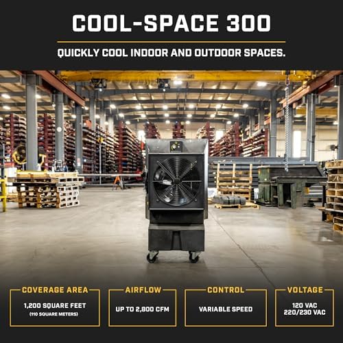 Big Ass Fans - Cool-Space 300 - Portable Evaporative Swamp Cooler, 18 Inch Diameter Fan, Indoor Outdoor Use, Continuous or Fillable 16 Gallon Capacity, Variable Speed – Cooling for Workshops, Garages