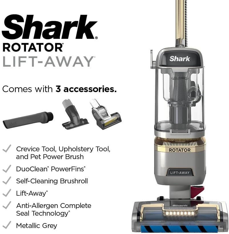 Shark | Upright Vacuum Cleaner for Home | Rotator Lift-Away | No Hair Wrap | HEPA Filter | Lightweight Bagless Vacuum for Pet Hair | LED Headlights For Carpets & Hardwood Floors | Silver | LA502