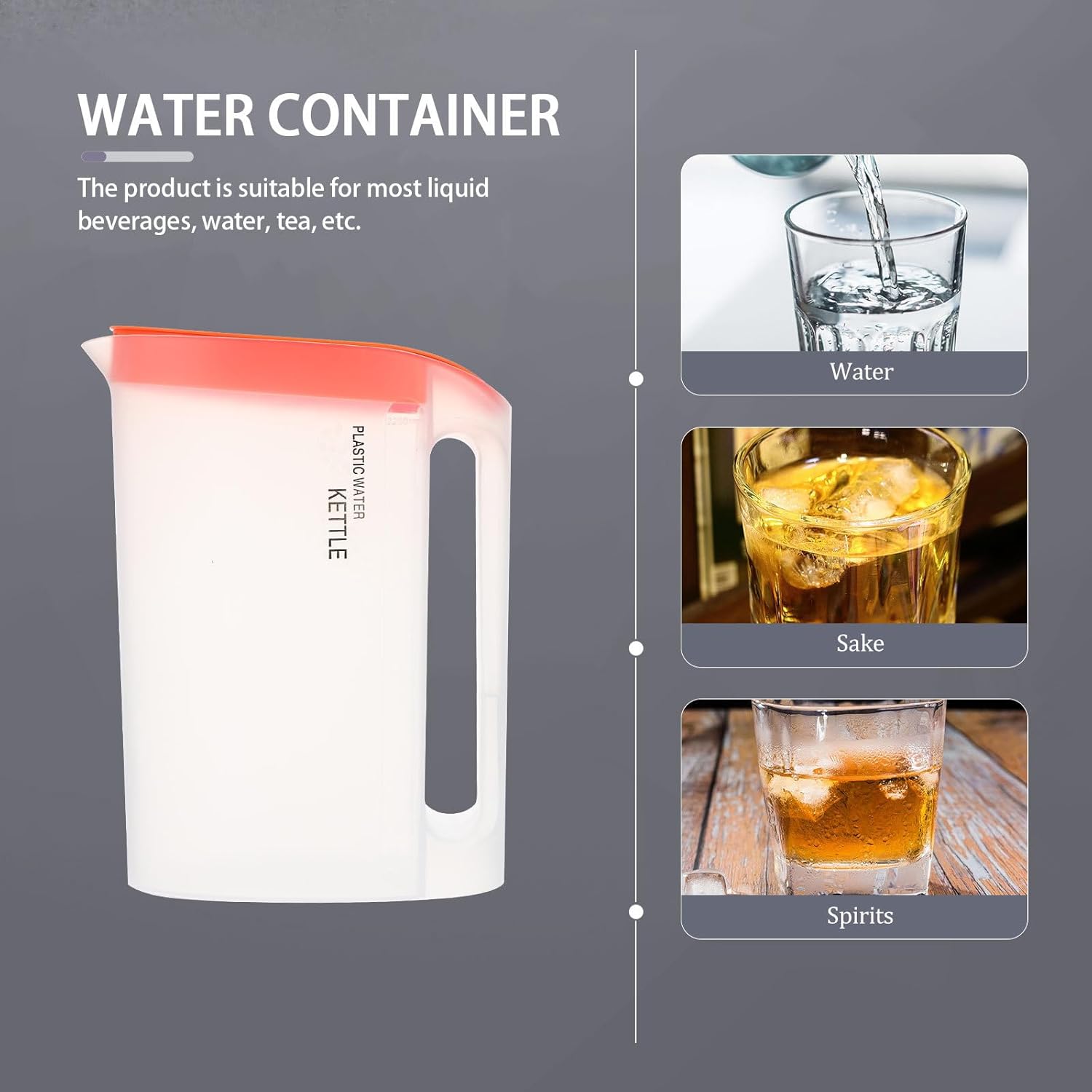 COHEALI Large Capacity Plastic Water Pitcher for Household Use Transparent Beverage Container with Orange Lid Safe Material Suitable for Water Tea Juice Cold Drinks Office and Home