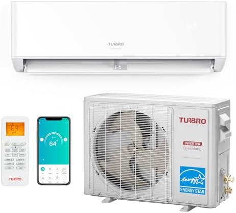 TURBRO 18,000 BTU Ductless Mini Split Inverter AC with Heat Pump, 22 SEER2, 230V, WiFi-Enabled, Cools up to 1,000 Sq.Ft, Energy Star, Greenland Series