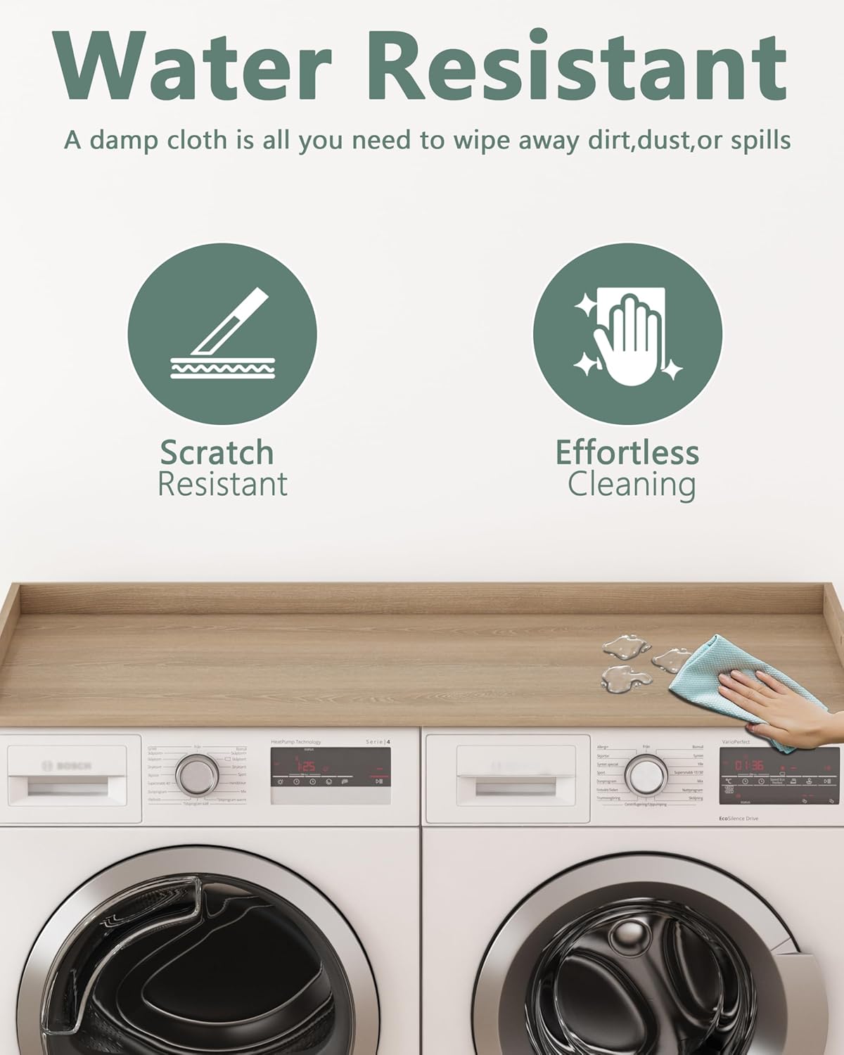 Piskyet Washer Dryer Countertop,Laundry Countertop with Edge Rails,27.5