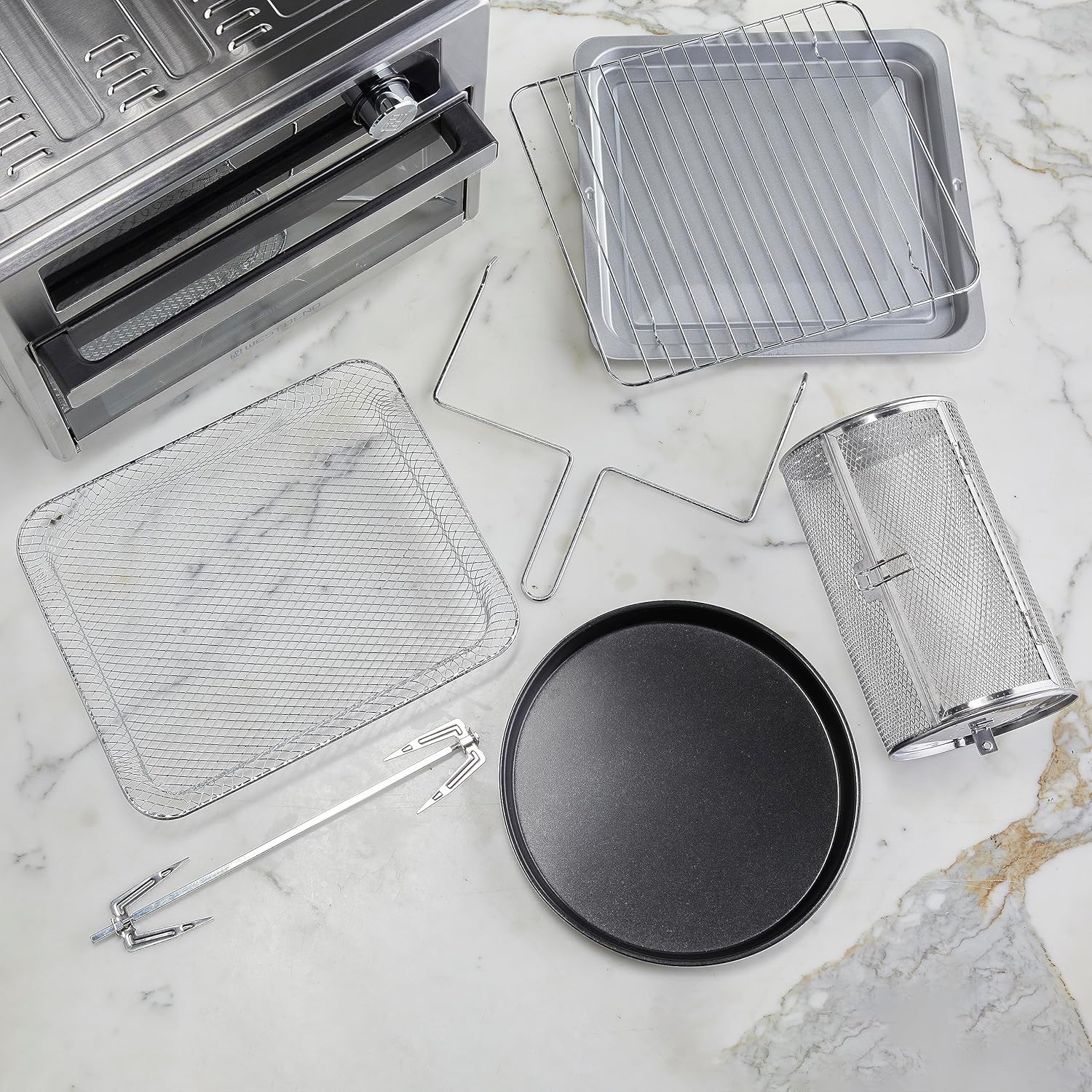 West Bend XL Air Fryer Oven 26-Quart with Digital Controls Easy-View Door and 24 Cooking Presets, Includes Nine Accessories, 1700-Watts, Metallic