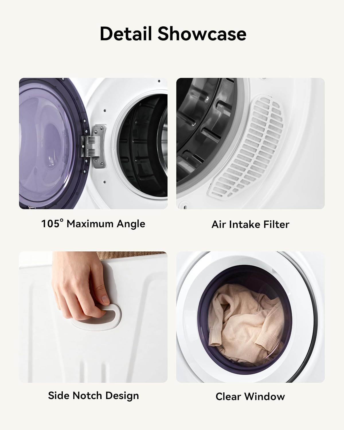 2.65 Cu.Ft Portable Dryer, 1400W Clothes Dryer with Stainless Steel Tub, LCD Touch Panel, Dryer Machine with 4-Mode for Home, Dorm, RVs