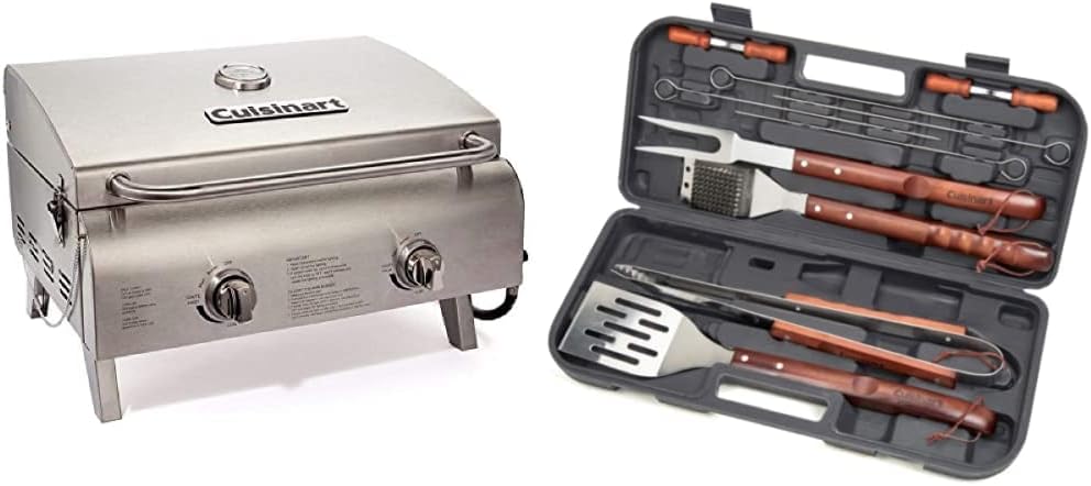 Cuisinart CGG-306 Chef's Style Portable Propane Tabletop 20,000 BTU Professional Gas Grill + CGS-W13 Deluxe Pizza Grilling Pack (13-Piece)