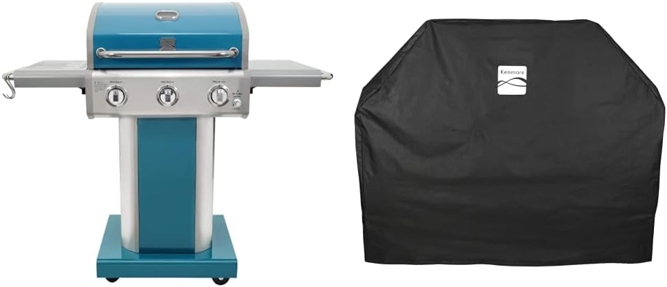 Kenmore 3-Burner Outdoor BBQ Grill | Liquid Propane Barbecue Gas Grill Bundle with Grill Cover