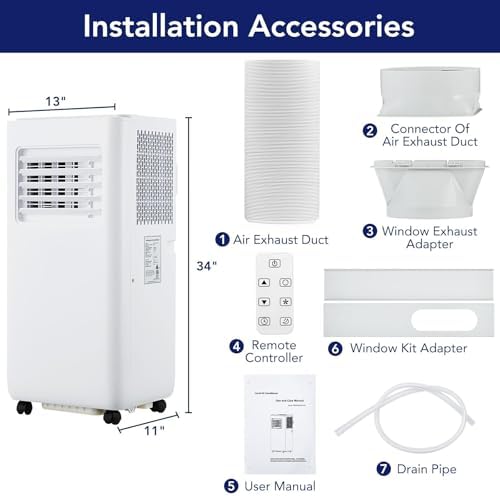 10,000 BTU Portable Air Conditioner with Remote, 3-in-1 Floor Standing AC Unit w/Dehumidifier, Fan, Cools Rooms Up to 450 Sq.Ft, Sleep Mode, 24H Timer, Auto Swing, Easy Installation