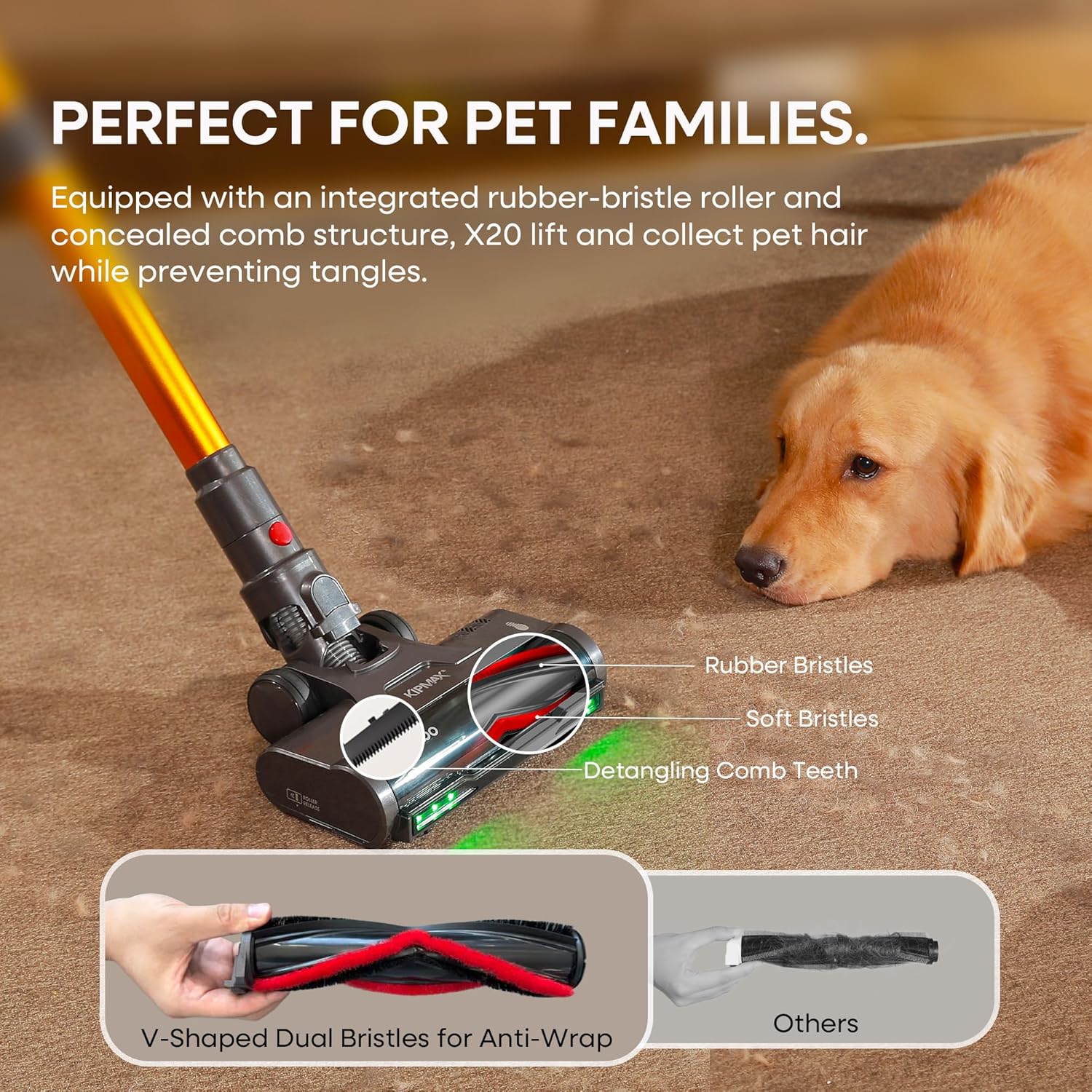 KIPMAX Cordless Vacuum Cleaner, 50KPa 550W Stick Vacuum for Home, 70Mins Anti-Tangled Vacuum Cleaner for Pet Hair/Carpet/Floor, Self-Standing Vacuum with Rechargeable Battery, LED Display&Aromatherapy