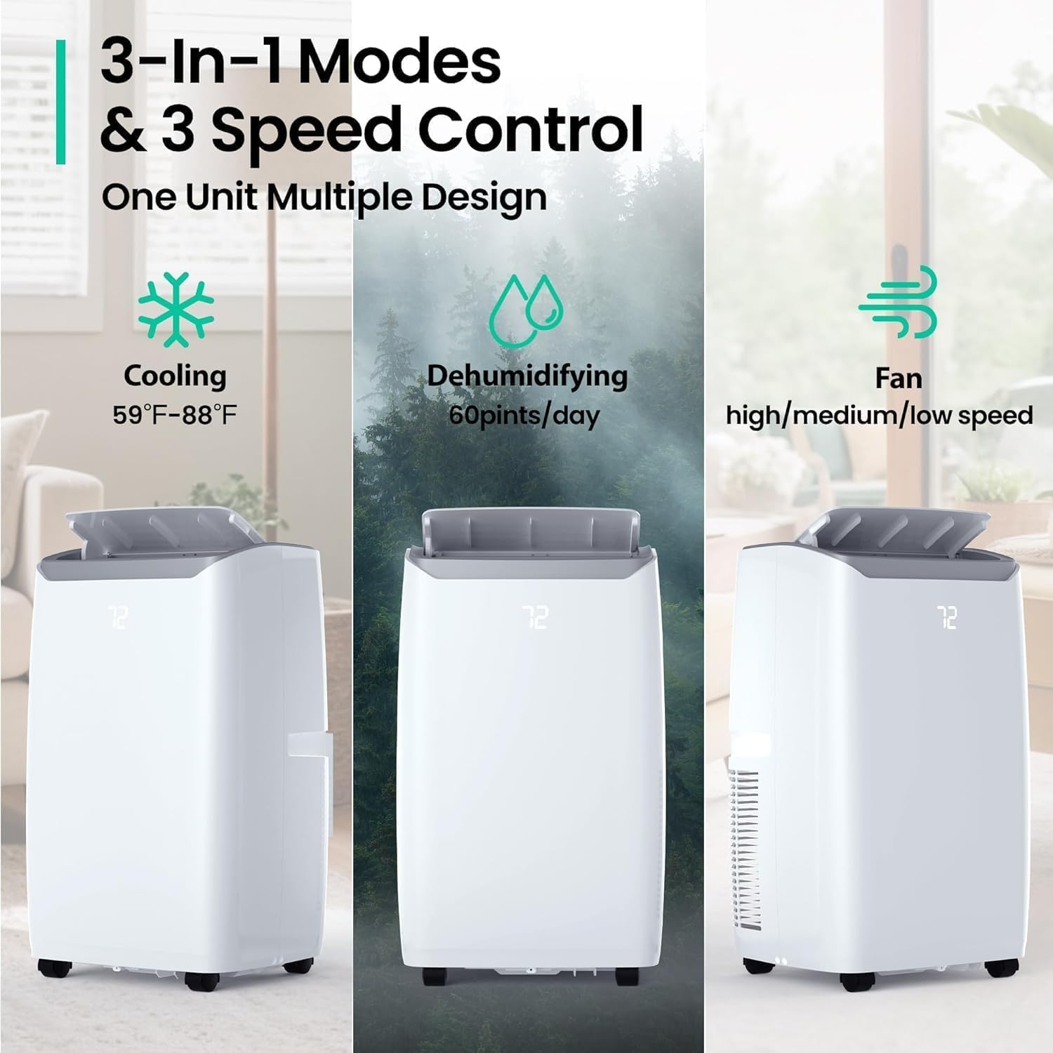 12,000 BTU Portable Air Conditioner with Cooling, Dehumidifier, and Fan Functions, Efficiently Cools up to 550 Sq. Ft, Includes Remote Control, Window Venting Kit, 24-Hour Timer, White