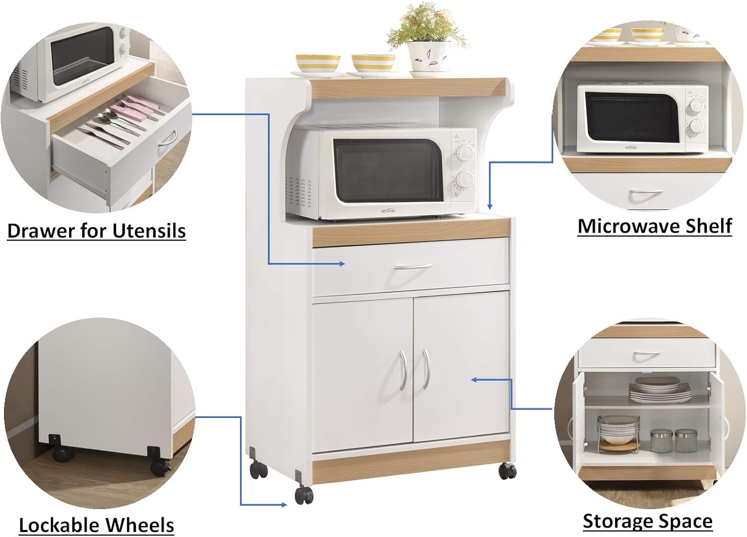 HODEDAH IMPORT Microwave Kitchen Cart, White