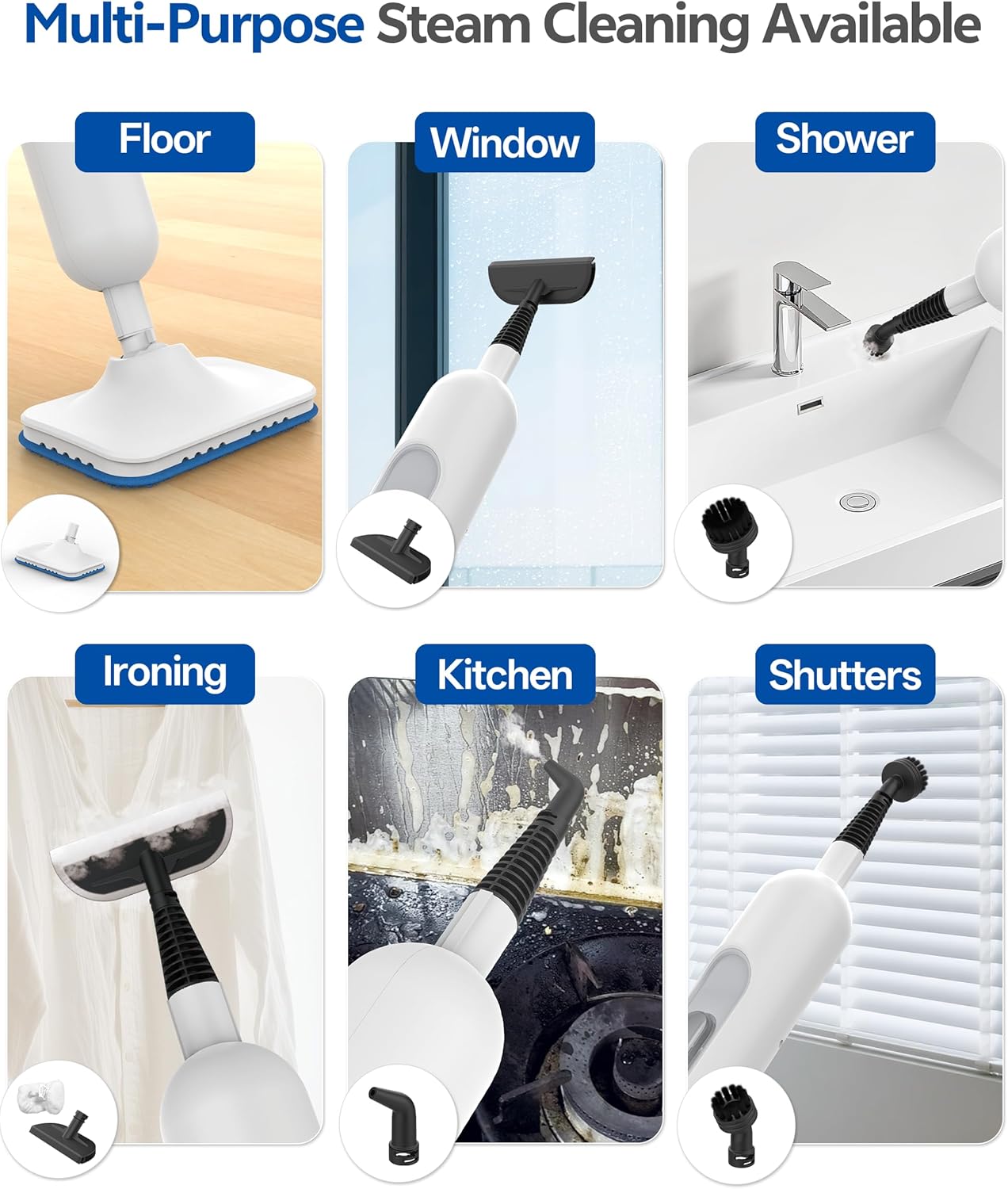 Steam Mop,6-in-1 Handheld Steam Cleaner,Powerful Detachable Steam Mops for Floor Cleaning,MultiPurpose Steamer for Hardwood with 4 Pack Mop Pads and Round Brush Head