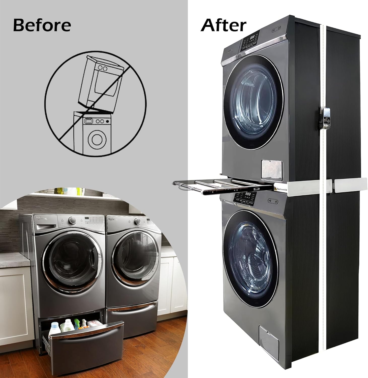 MaxWorks Stacking Kit for Washer and Dryer, Universal Stacking Kit for Washing Machine and Dryer with Pull-Out Racks