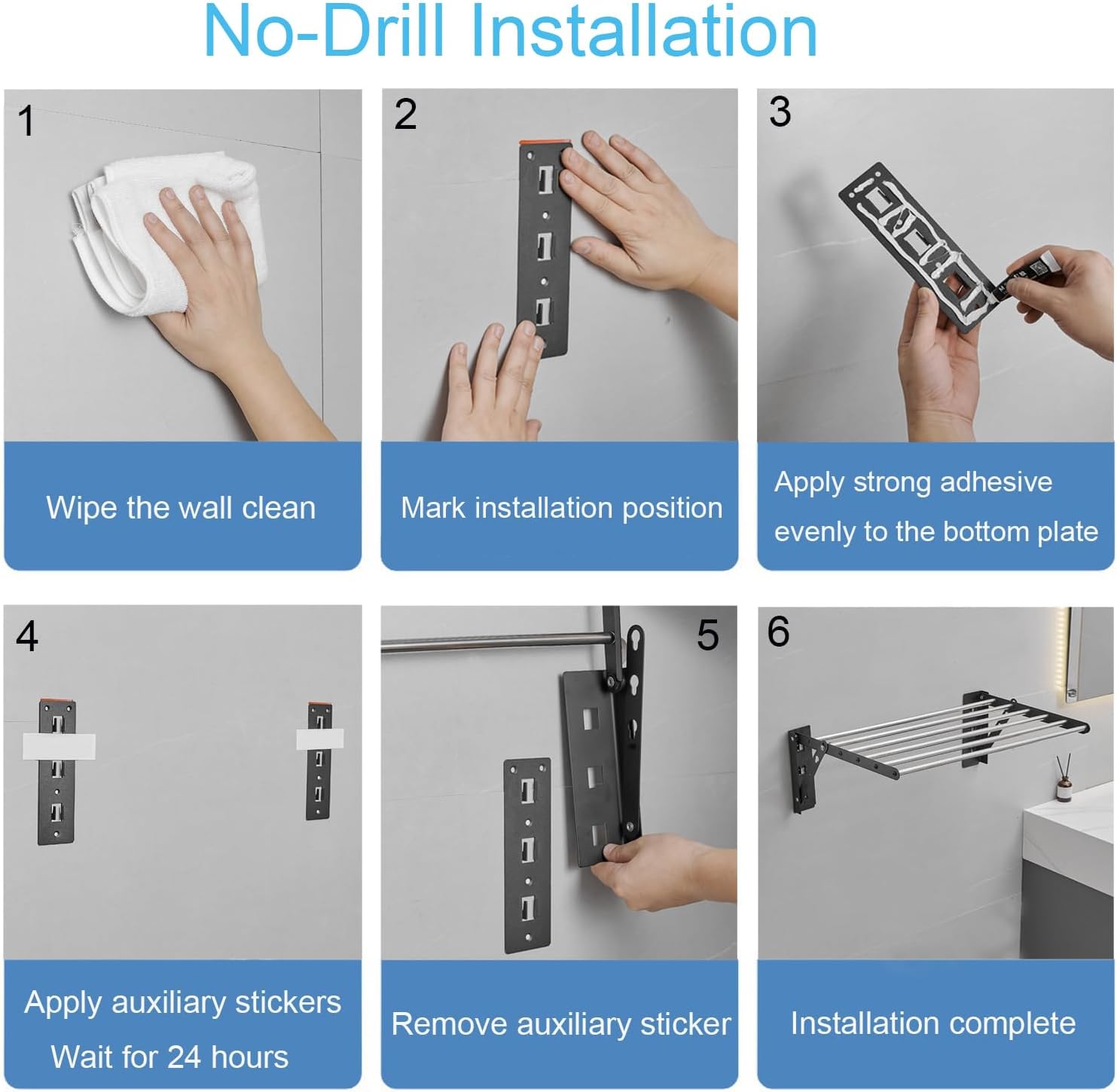 NEWRAIN Clothes Drying Rack, Wall Mounted Laundry Drying Rack Clothing,23