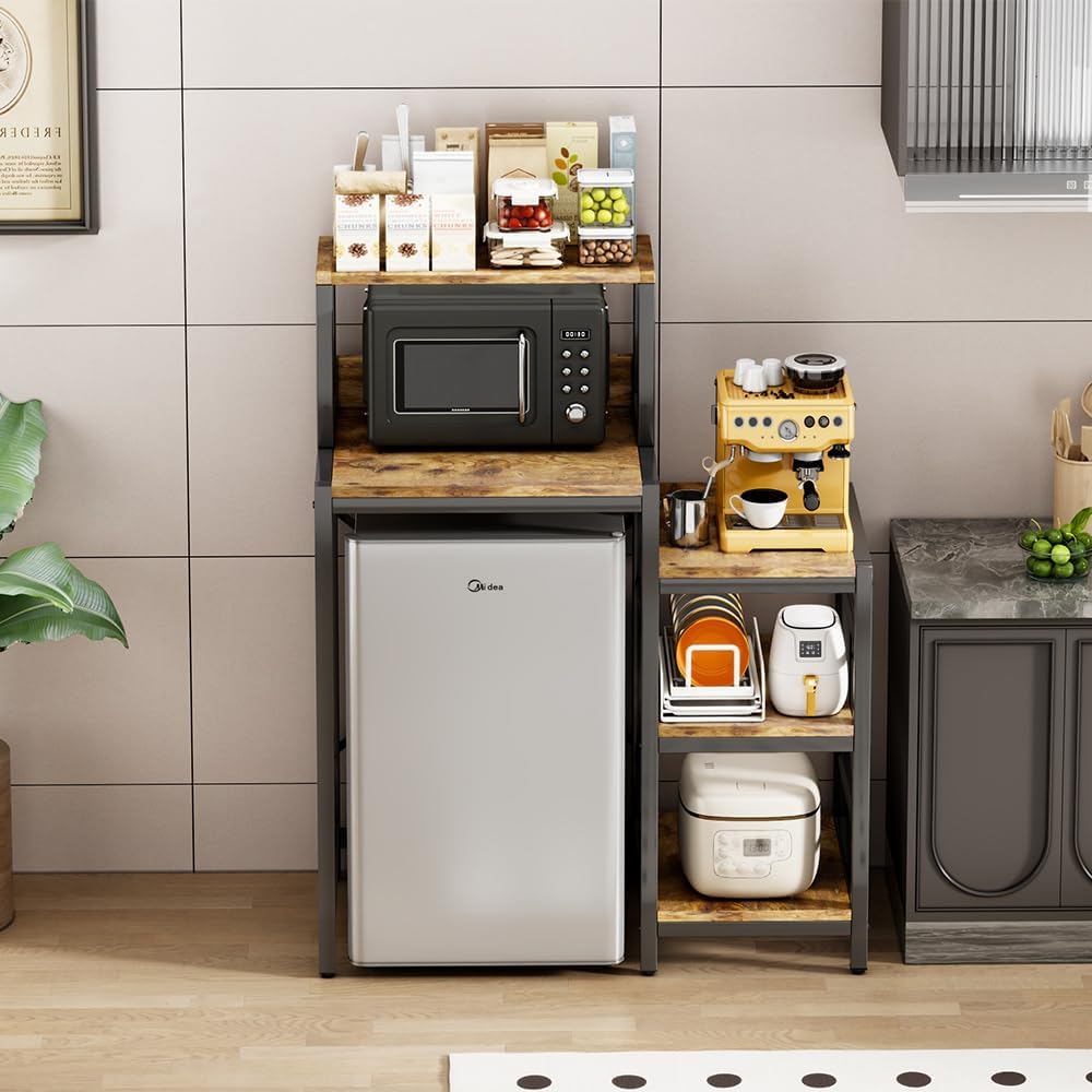 6-Tier Mini Fridge Cabinet Microwave Stand Baker Rack, Mini Fridge Stand with Storage Shelves, Microwave Oven Stand, Utility Storage Shelf for Kitchen, Living Room, Dorm, Patio.(Brown)