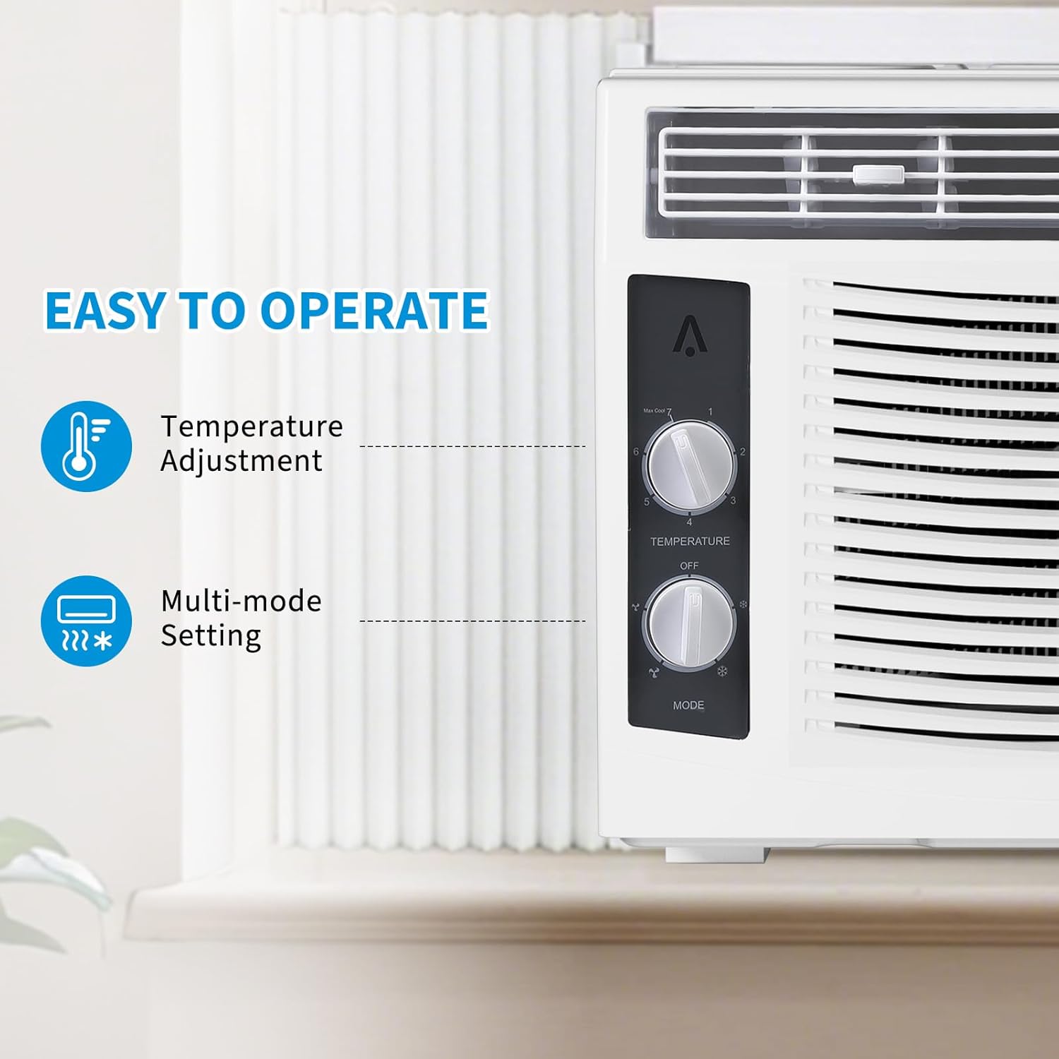 ABS with 1 ABS Window Air Conditioner - 5000 BTU, Mechanical Operation, 7 Temperature Settings, Two-Stage Vertical and Horizontal Air Outlets, Energy Efficient and Quiet