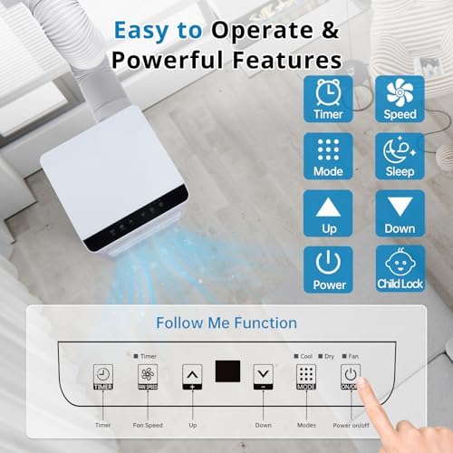 8000Btu Portable Air Conditioner with Remote Control,Quiet AC Unit with Cool, Dehumidifier & Fan Mode Room Cooling Up to 350 sq ft,24 Hour Timer, Window Installation Kit for Home, White