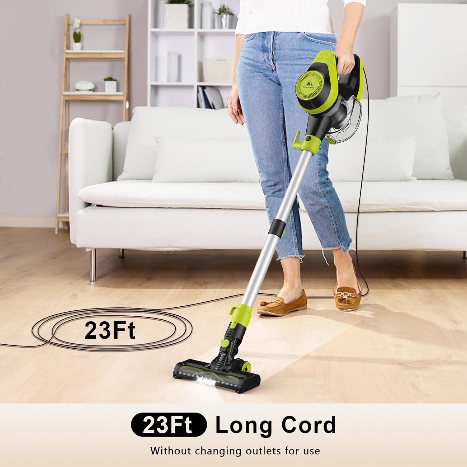 Intercleaner 23Ft Corded Vacuum Cleaner,2 Operation Mode Powerful Suction Stick,19''-30'' Adjustable Tube Handheld Vac for Hard Floors Carpets Pet Hair,Wall Mount Storage