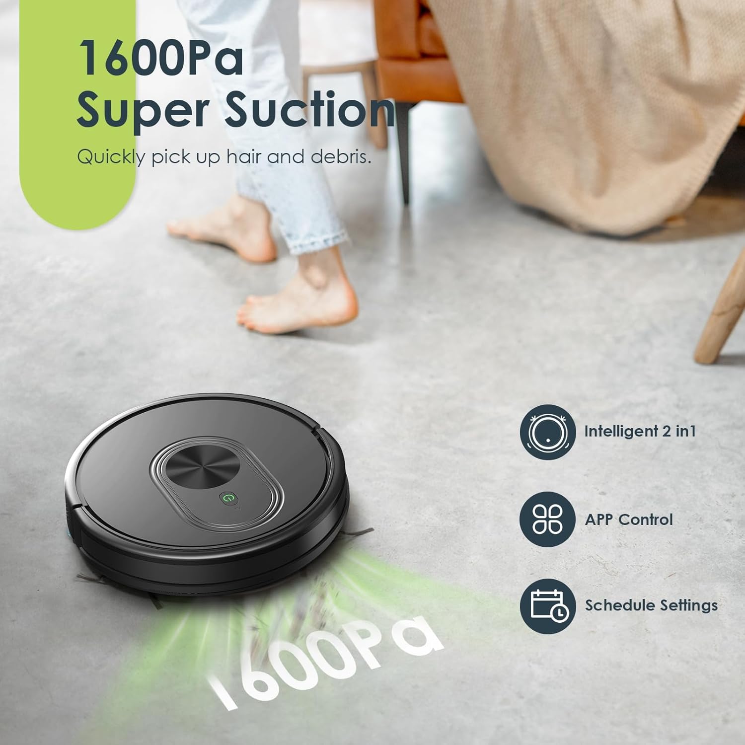 Robot Vacuum and Mop Combo, 2 in 1 Mopping Robotic Vacuum with Schedule, App/Bluetooth/Voice, Max Suction 3200Pa, Self-Charging Robot Vacuum Cleaner, Slim, Ideal for Pet Hair, Carpet, Hard Floor