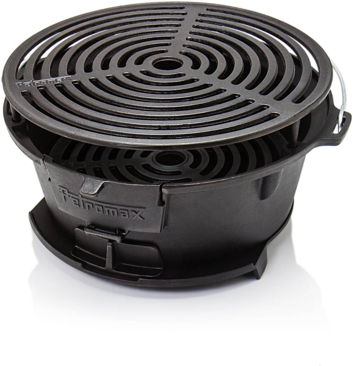 Petromax Cast Iron Fire Grill and Dutch Oven Cooker with Handle for Easy Transport Outdoor Cooking, 16.5 inch Diameter
