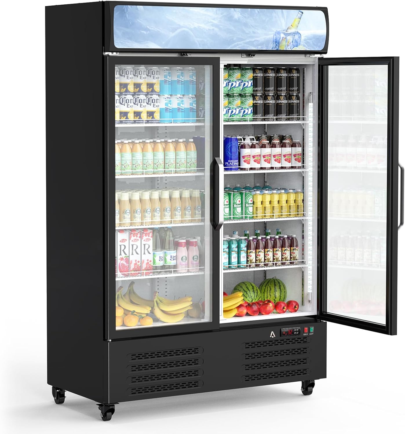 36.3 Cu.ft Beverage Refrigerator - Commercial Beverage Cooler Merchandiser With Lightbox, Upright Commercial Display Fridge