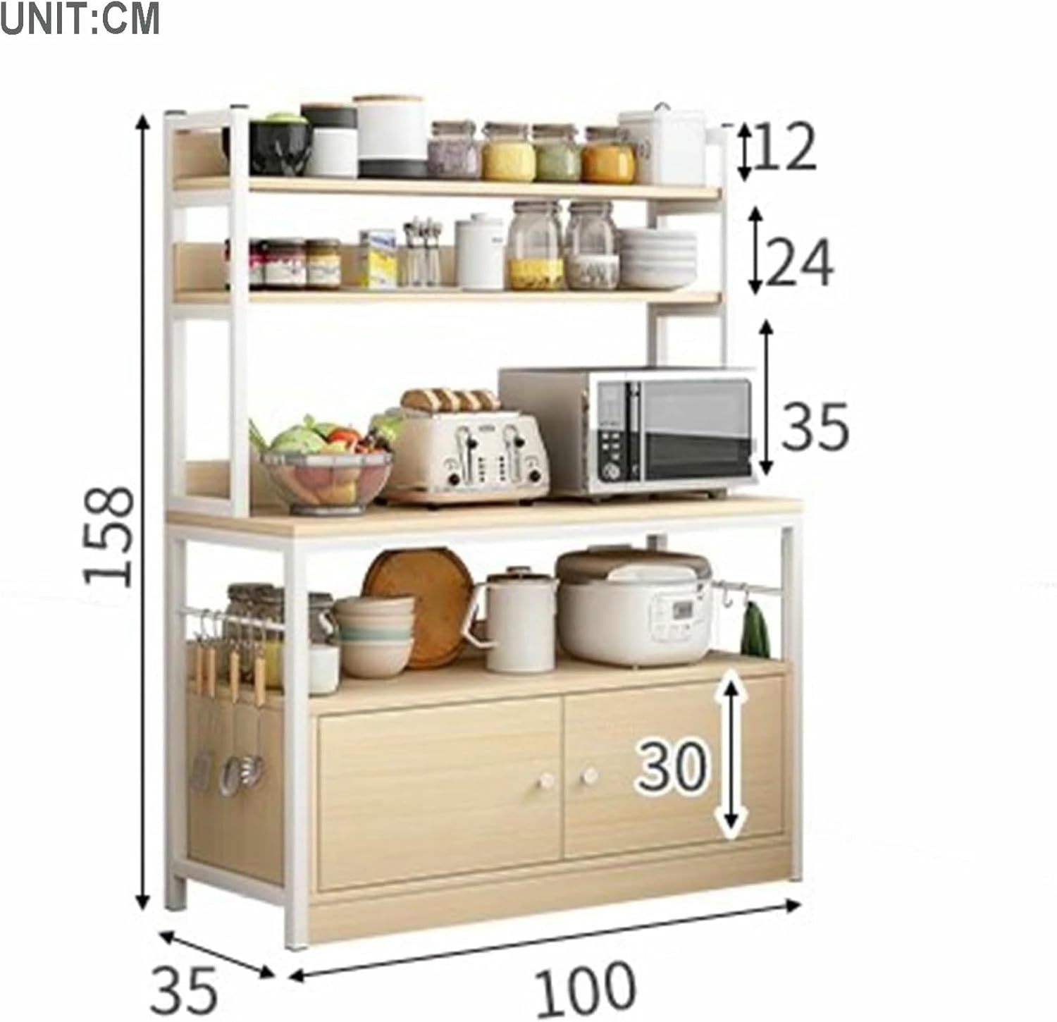 Freestanding Multi-Layer Kitchen Floor Cupboard，Microwave Storage Stand,Kitchen Organizer Shelf, Kitchen Utility Microwave Oven Stand Storage Shelf Industrial Kitchen Baker's Rack Free Stand