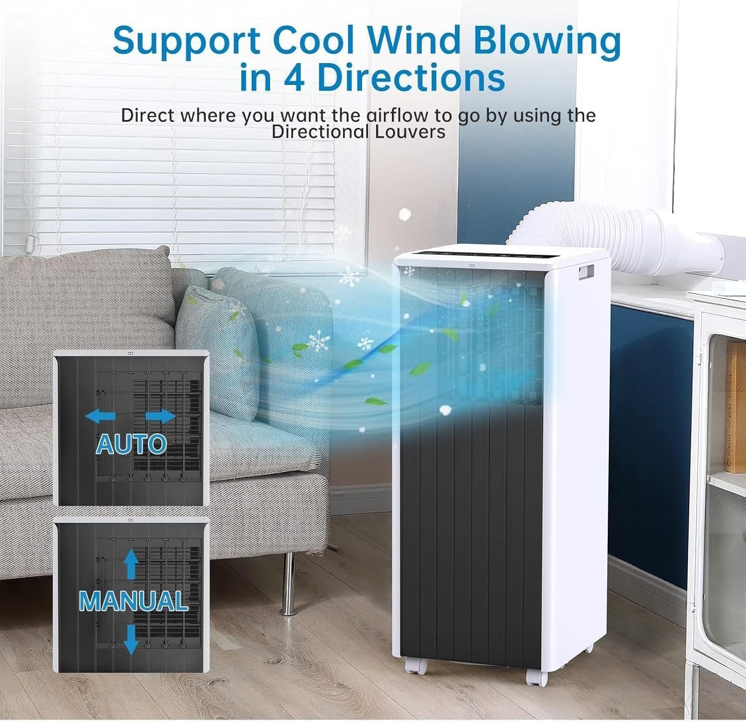 8,000 BTU Portable Air Conditioner - Cools Rooms Up to 350 Sq.Ft, Built-In Dehumidifier & Fan, Sleep Mode, Includes Remote, Filter & Window Kit, Dark Grey