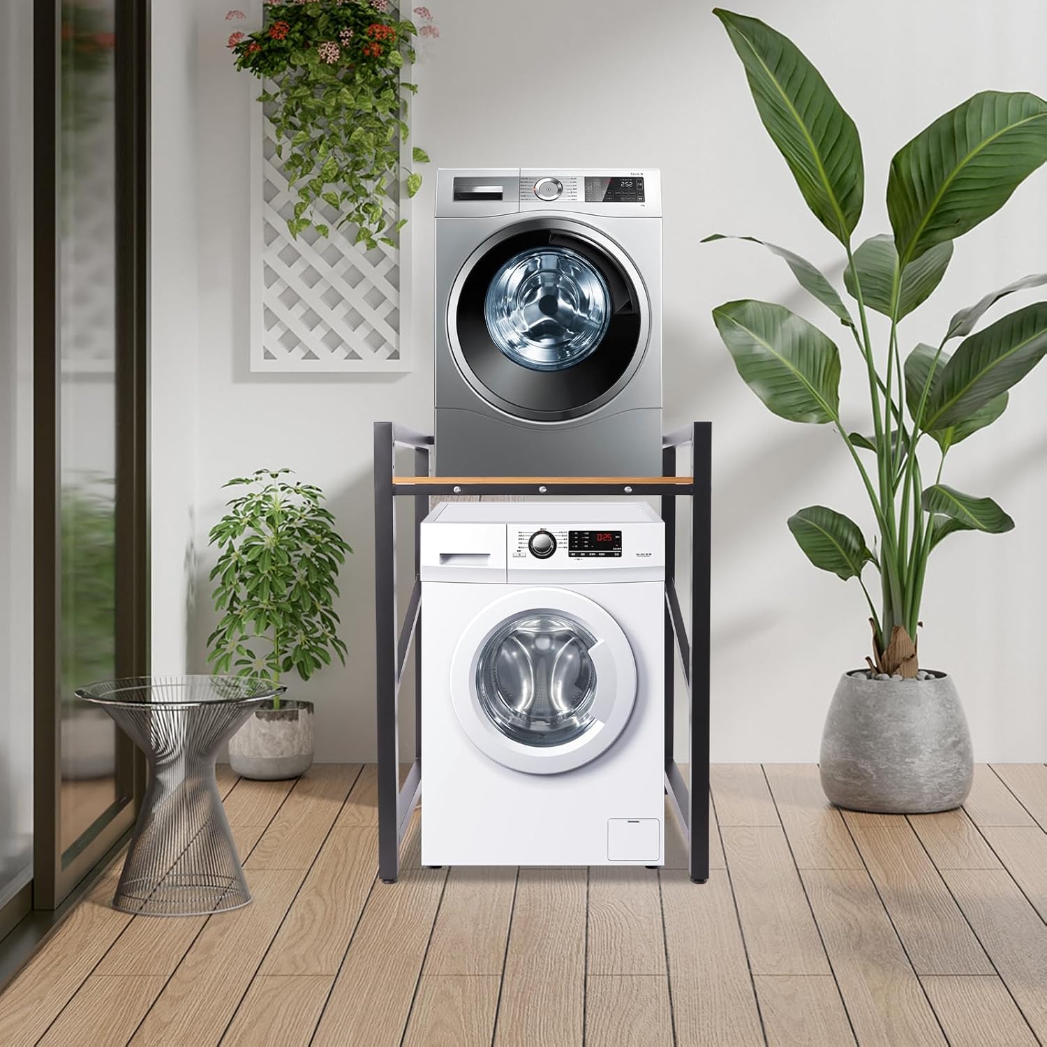 Over The Washer and Dryer Storage Shelf, Height Adjustable Washer Dryer Stacking Rack Stand for Bathrooms Laundry Rooms, Load Capacity 660 lbs