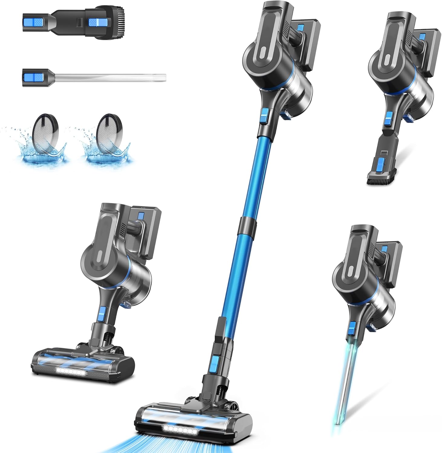 Cordless Vacuum Cleaner, Powerful Suction Vacuum with 40Kpa 500W Brushless Motor, Lightweight Stick Vacuum Cleaner Max 60 Min Runtime for Carpet and Hard Floor Pet Hair (Blue)