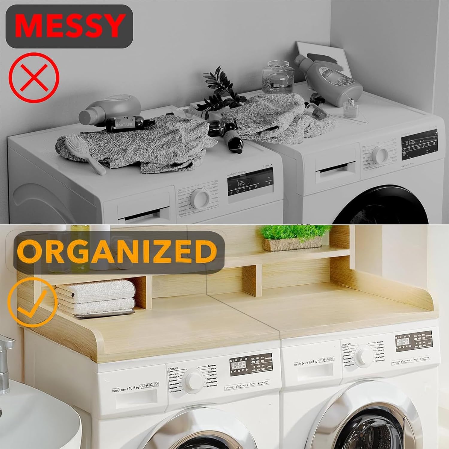 2-Tier Washer Dryer Countertop with Non-Slip Pads Laundry, Laundry Countertop Cover, 54