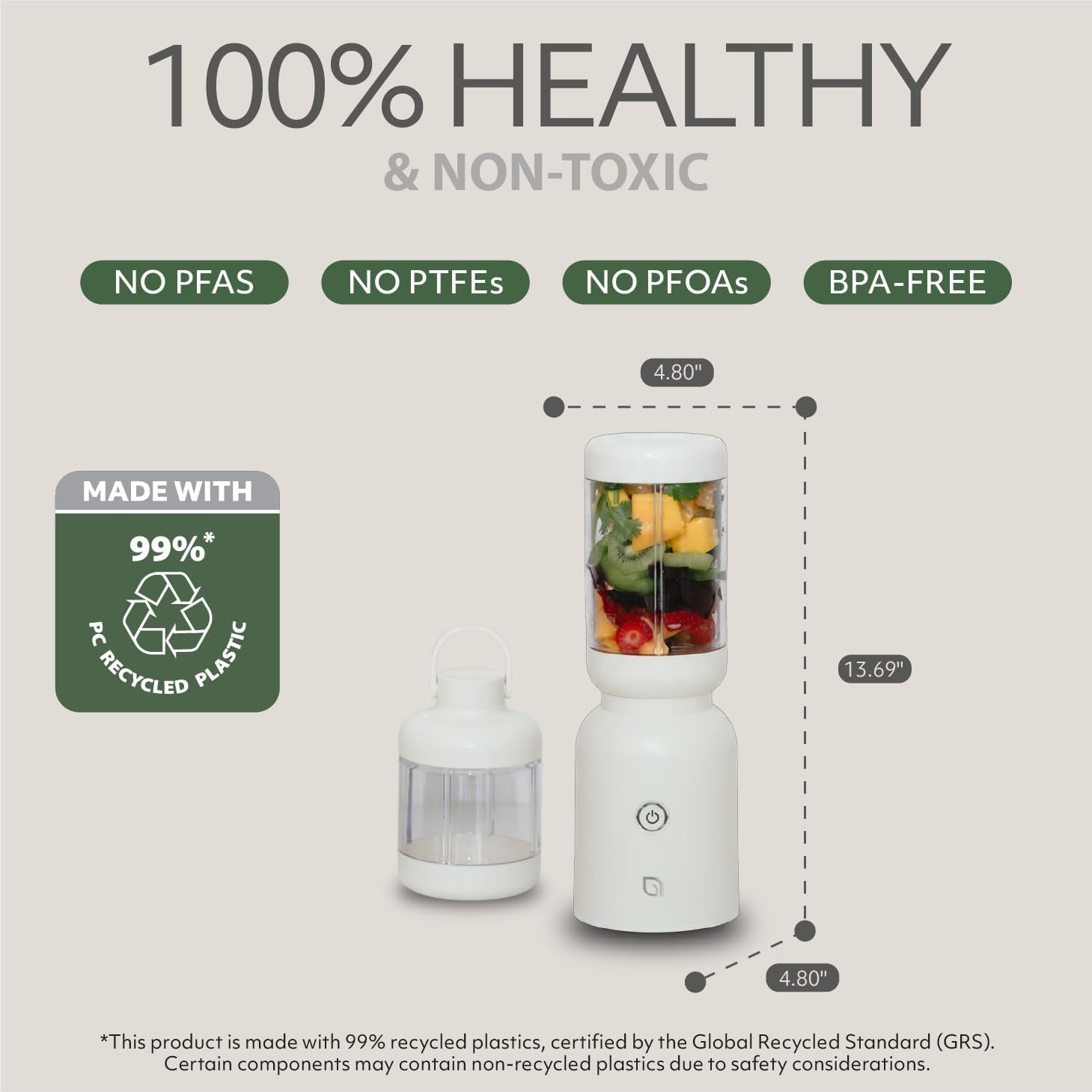 WILLOW Eco Series Warrior Blender, Compact Personal Blender for Smoothies, Shakes & Ice Crushing, One-Button-Operation Smoothie Maker, 600 Watt Base, Includes 30 OZ Cup + To-Go Cup with 2 Lids