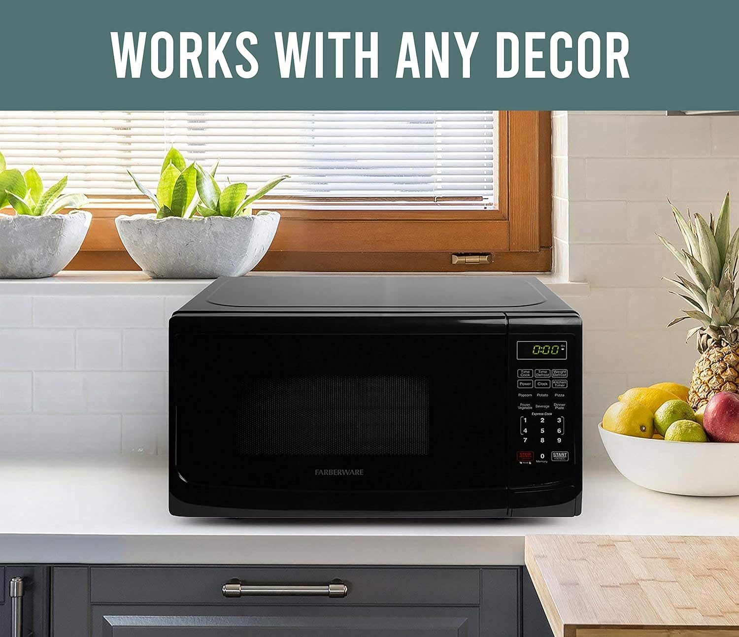 BLACK+DECKER BCRK17B Compact Refrigerator Energy Star Single Door Mini Fridge with Freezer, 1.7 Cubic Feet, Black & Farberware Countertop Microwave 700 Watts, 0.7 cu ft - Microwave Oven With LED