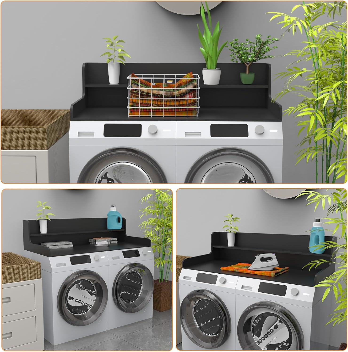2-Tier Washer Dryer Countertop, Wood Laundry Countertop with Edge, 54