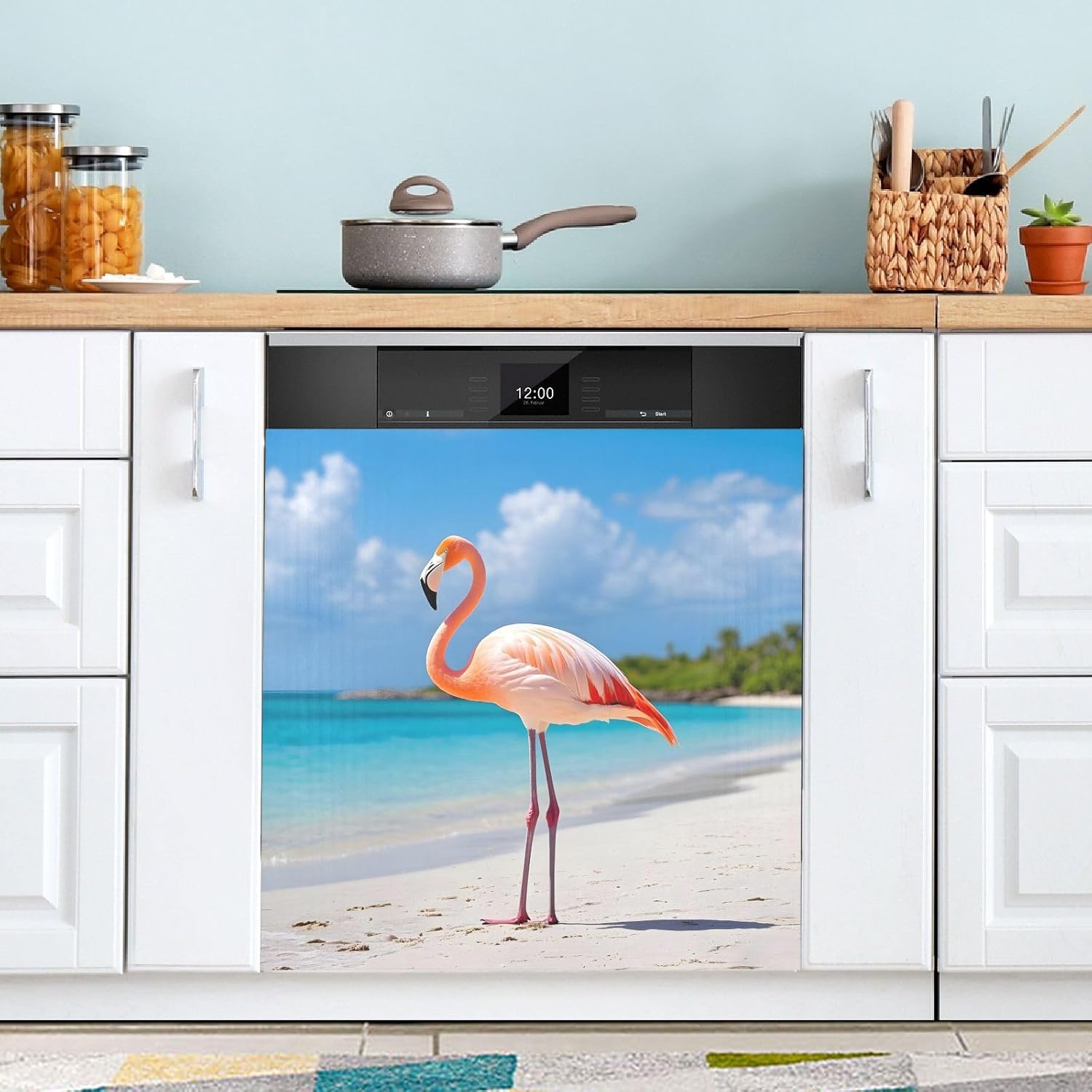 Dishwasher Magnet Cover Large Magnetic Stickers Flamingo Beach Sea Front Dishwasher Cover Reusable Decal for Home Kitchen Anti-Scratch Refrigerator Decorative Lid Washing Machine Laundry 23