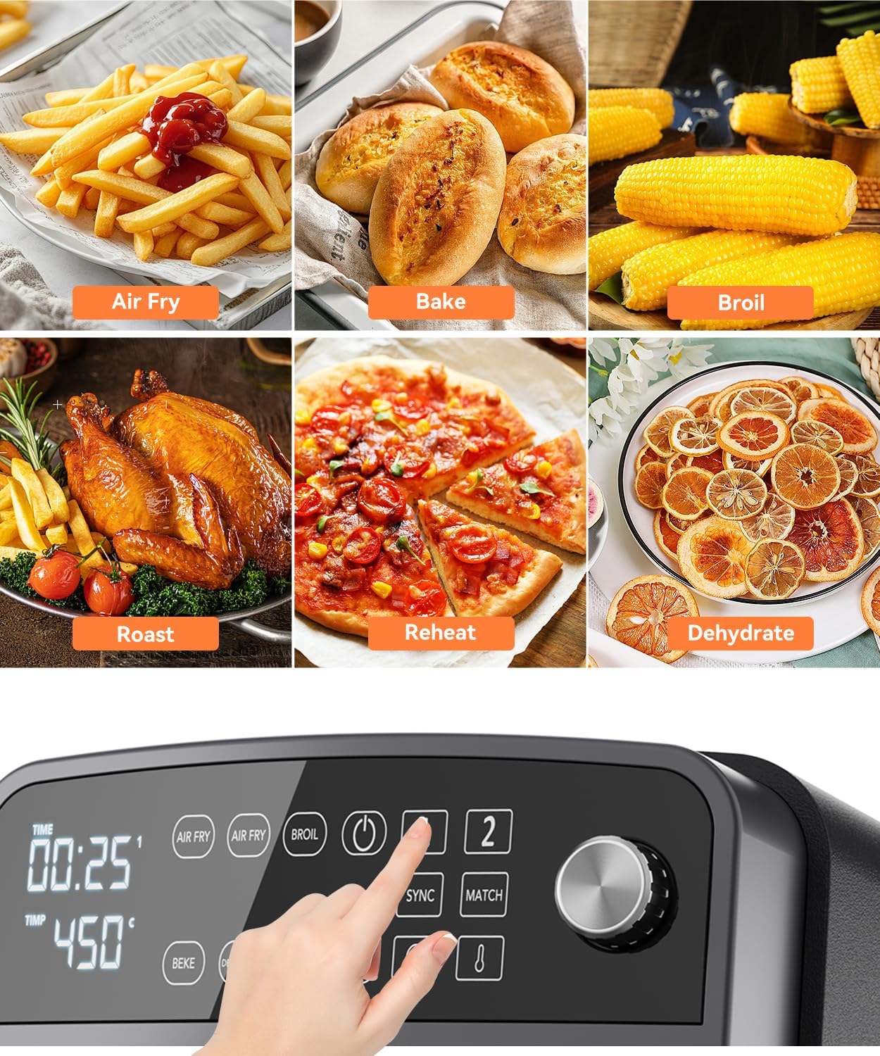 12QT Dual Layer Air Fryer Oven, 6QT×2 Capacity, Vertical 2-Basket Design, 7-in-1 Function with Broil, Roast, Bake, Reheat, Dehydrate, and Air Fry, Family Size, BPA-Free