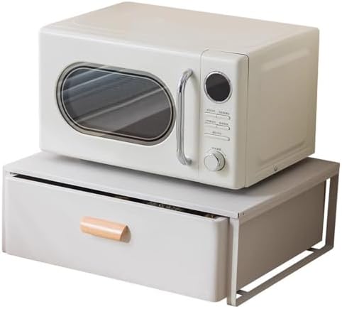 Steel Microwave Stand with Pull-Out Drawers, Countertop Organizer for Compact Microwaves, Coffee Station & Kitchen Appliance Storage, White (15.8in)